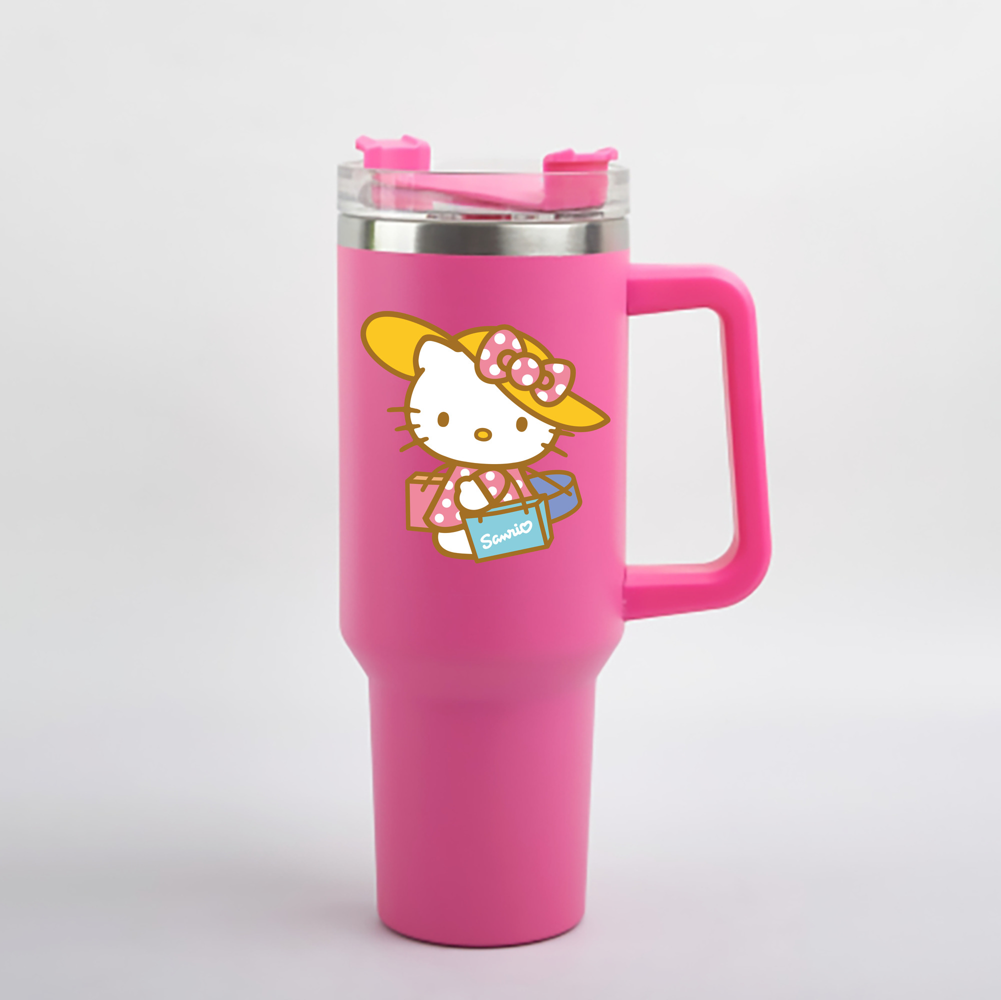 （画像用） Hello Kitty ハローキティ 1200mL車用タンブラー - クリスタルステッカー（プラスチックストロー付き）